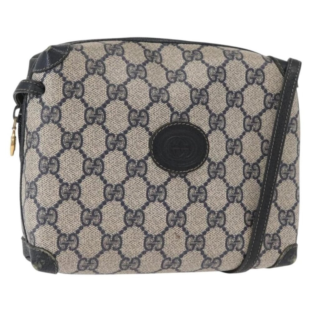 GUCCI GG Supreme Shoulder Bag PVC Leather Navy Gold 007 58 0093 Auth 155057